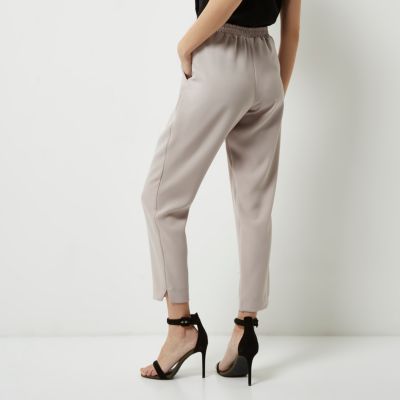 Grey soft tie waist tapered trousers